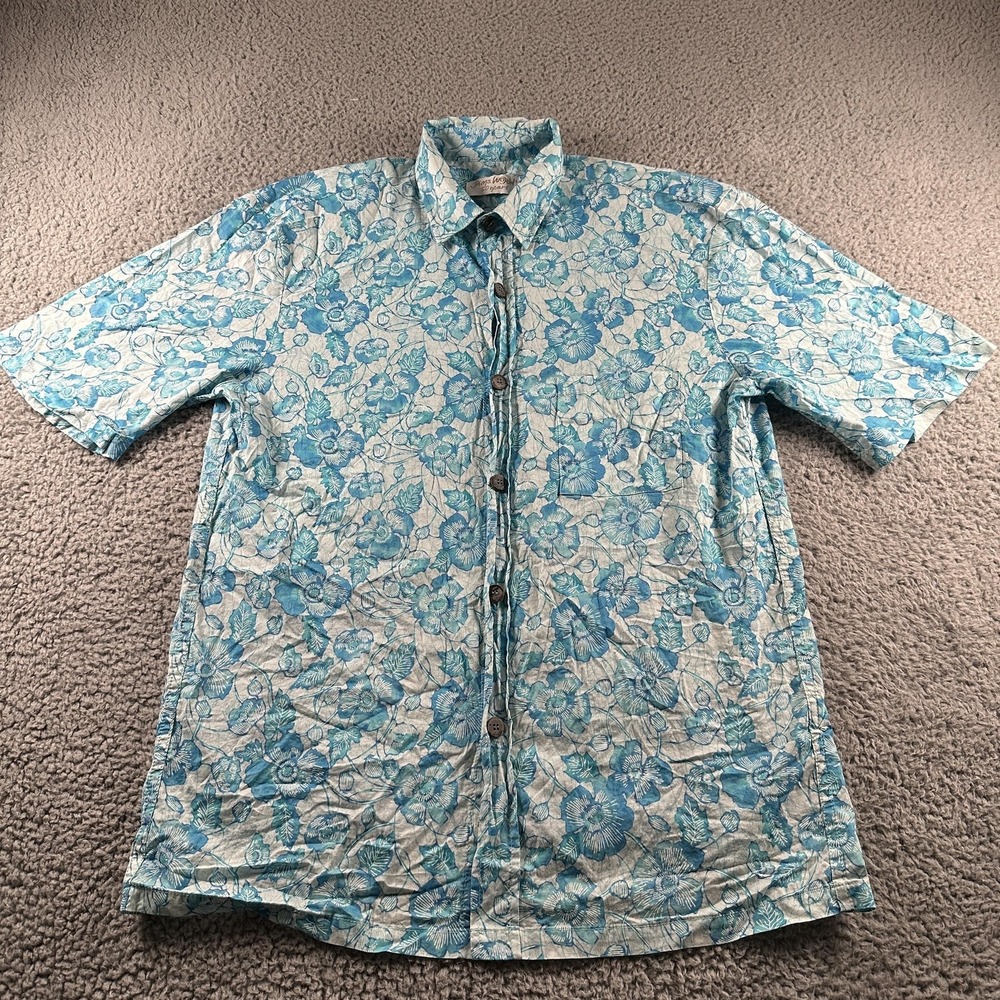 Jams World Shirt Mens Medium Blue Floral Hawaiian Button Up Aloha 50 Years